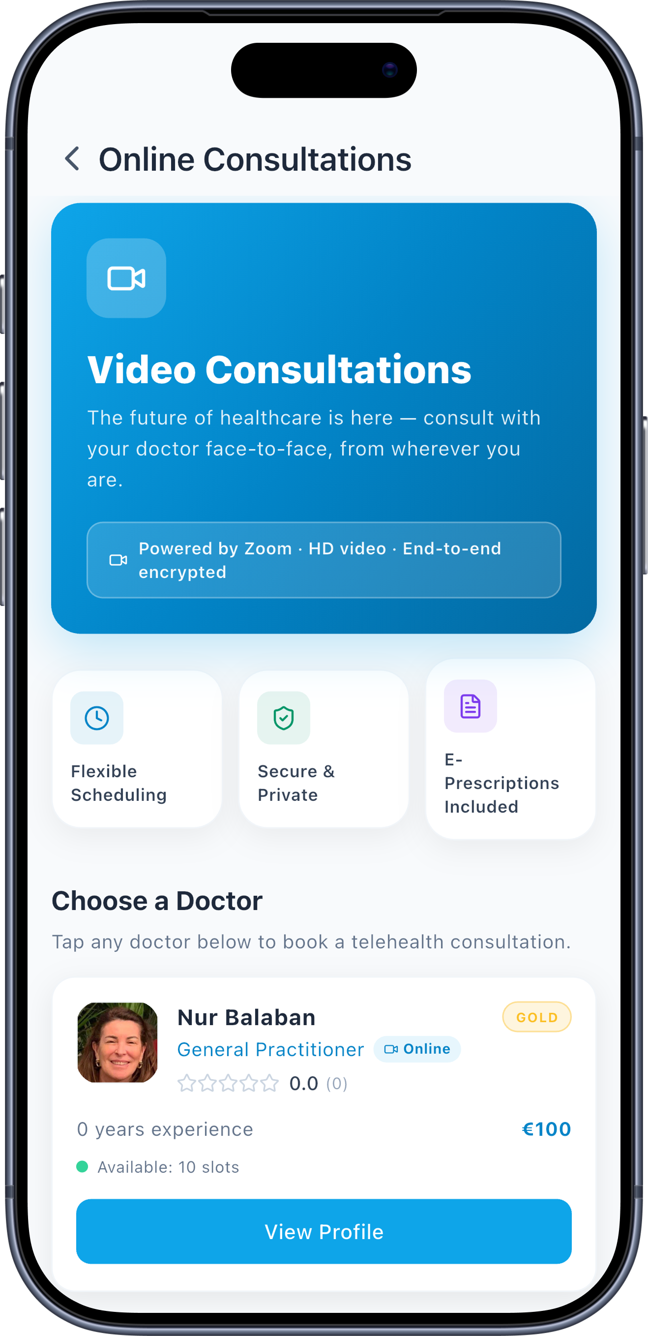Sanador app — secure HD video consultation